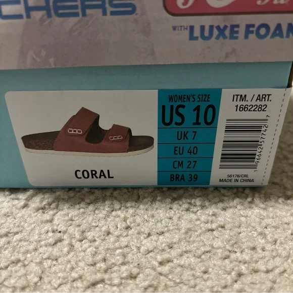 NEW SKECHERS CORAL FOOTBED CORK SANDALS RELAXED FIT LUXEFOAM 1662282 WOMENS 10 - Picture 2 of 9